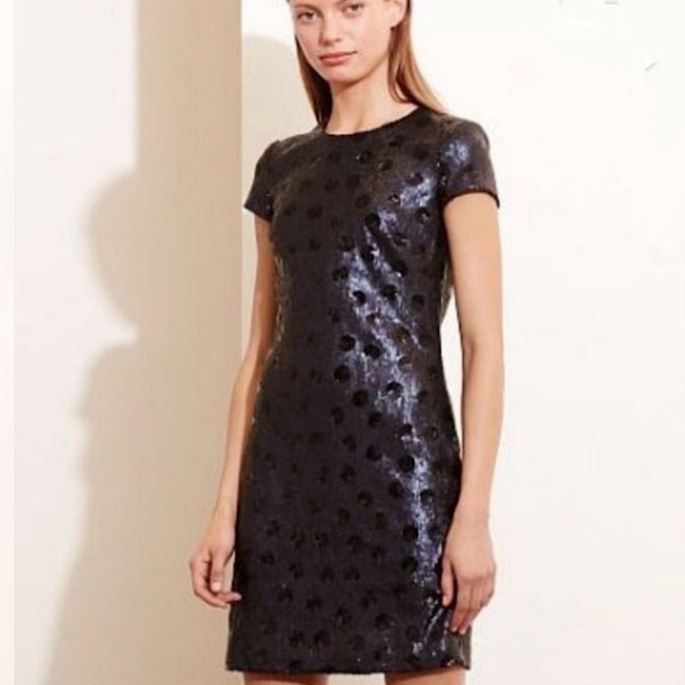 Lauren Ralph Lauren blue sequin Dress Black polka dot details SIZE 8 - Picture 16 of 16